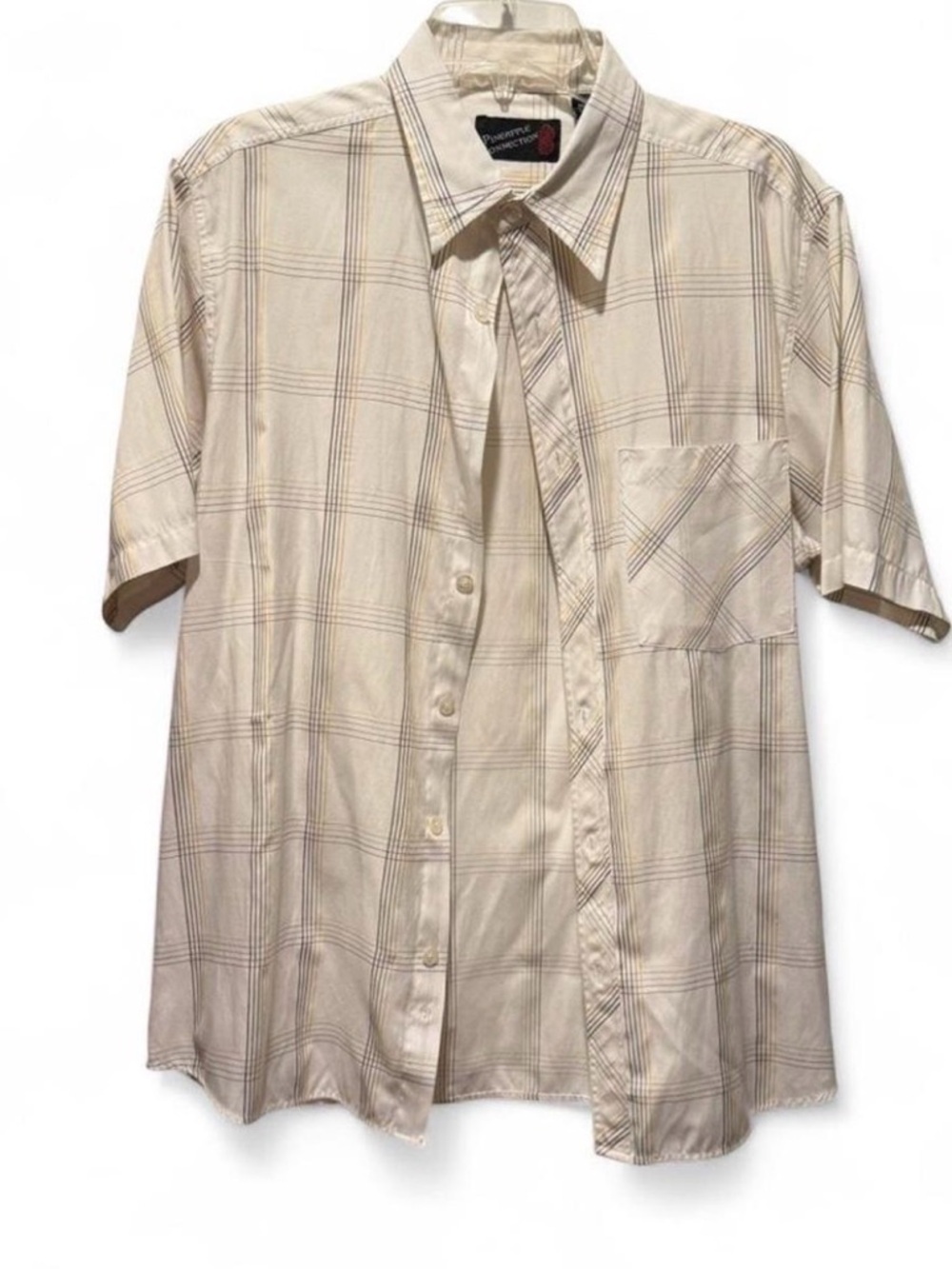 Short-Sleeve Plaid Button-Down Shirt in Cream - Pineapple Connection